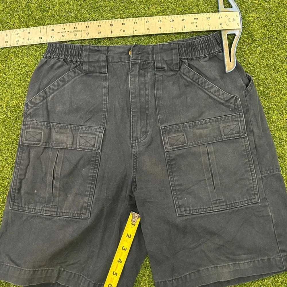Mens Cargo‎ Shorts Faded Black Elastic Waist Utility Workwear 24 Waist